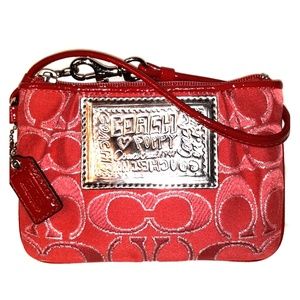Like New Red Metallic Coach Poppy Wristlet